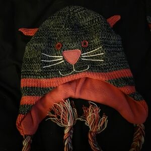 Kids Cat Ear Knit Hat - Black and Red